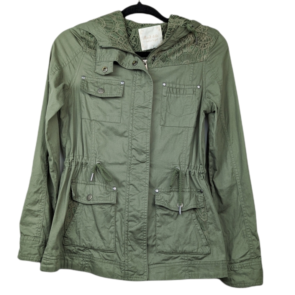 Altar'd State Green Utility Jacket with Lace Detailing
